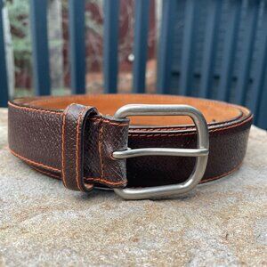 ETRO Milano Brown Pebbled Leather with Orange Stitching 105cm